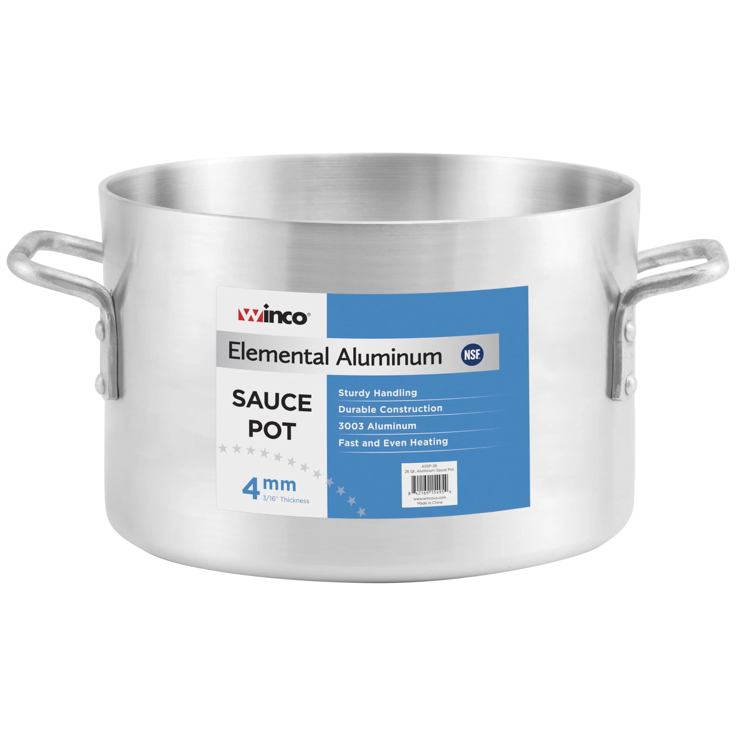 Winco 14 qt Aluminum Sauce Pot | Commercial-Grade Heavy Duty Kitchen Essential — 26 Quarts