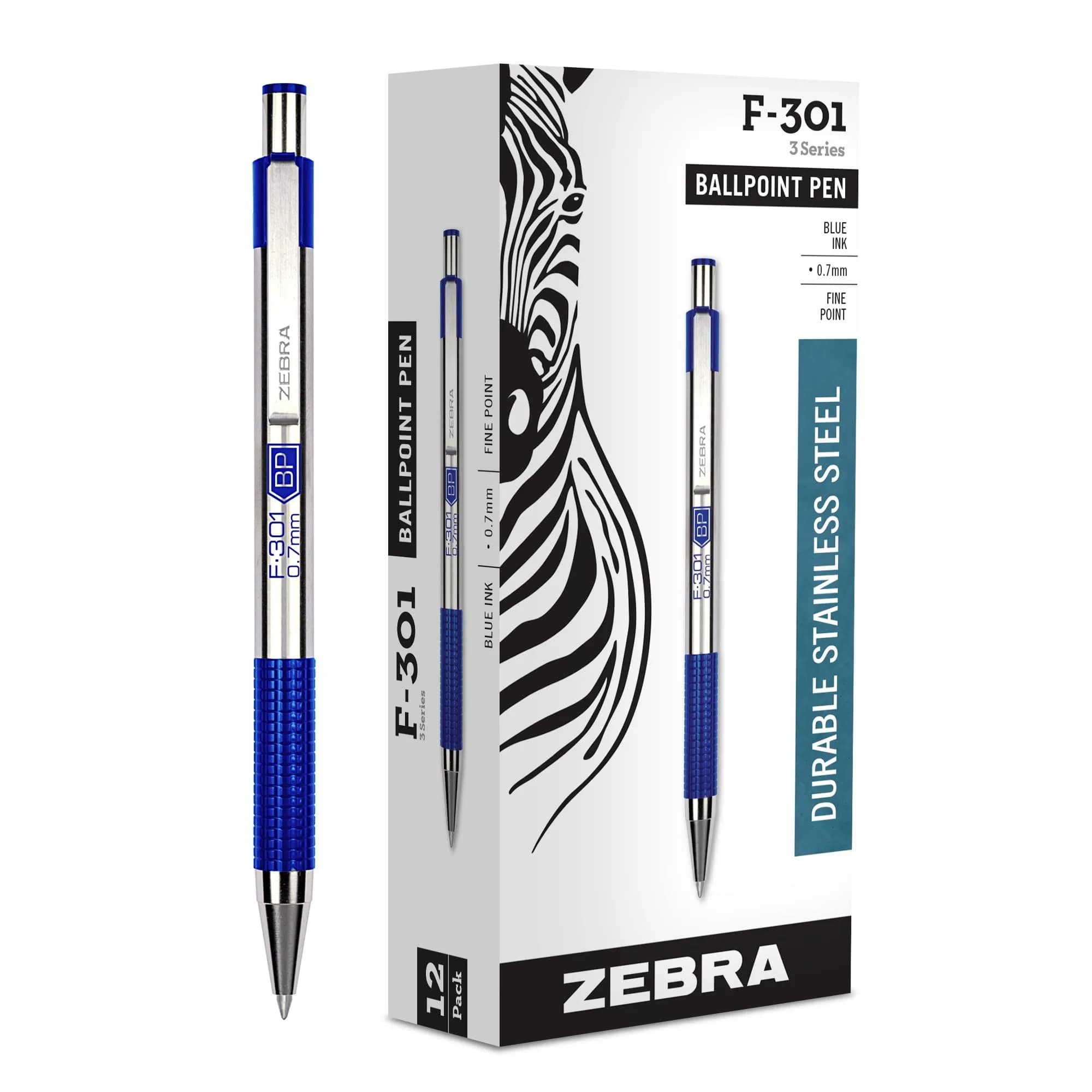 Zebra Pen F-301 Signature Series Retractable Ballpoint Pen, 0.7mm, Black Ink, Sage Earth Tone Accents with Blue C Barrel, 4-Pack — Blue D / 12