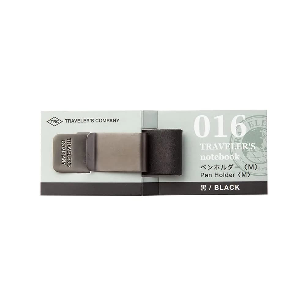 Midori Traveler's Notebook Pen Holder M Brown | Clip-on Leather Organizer for Pens up to 12mm — black