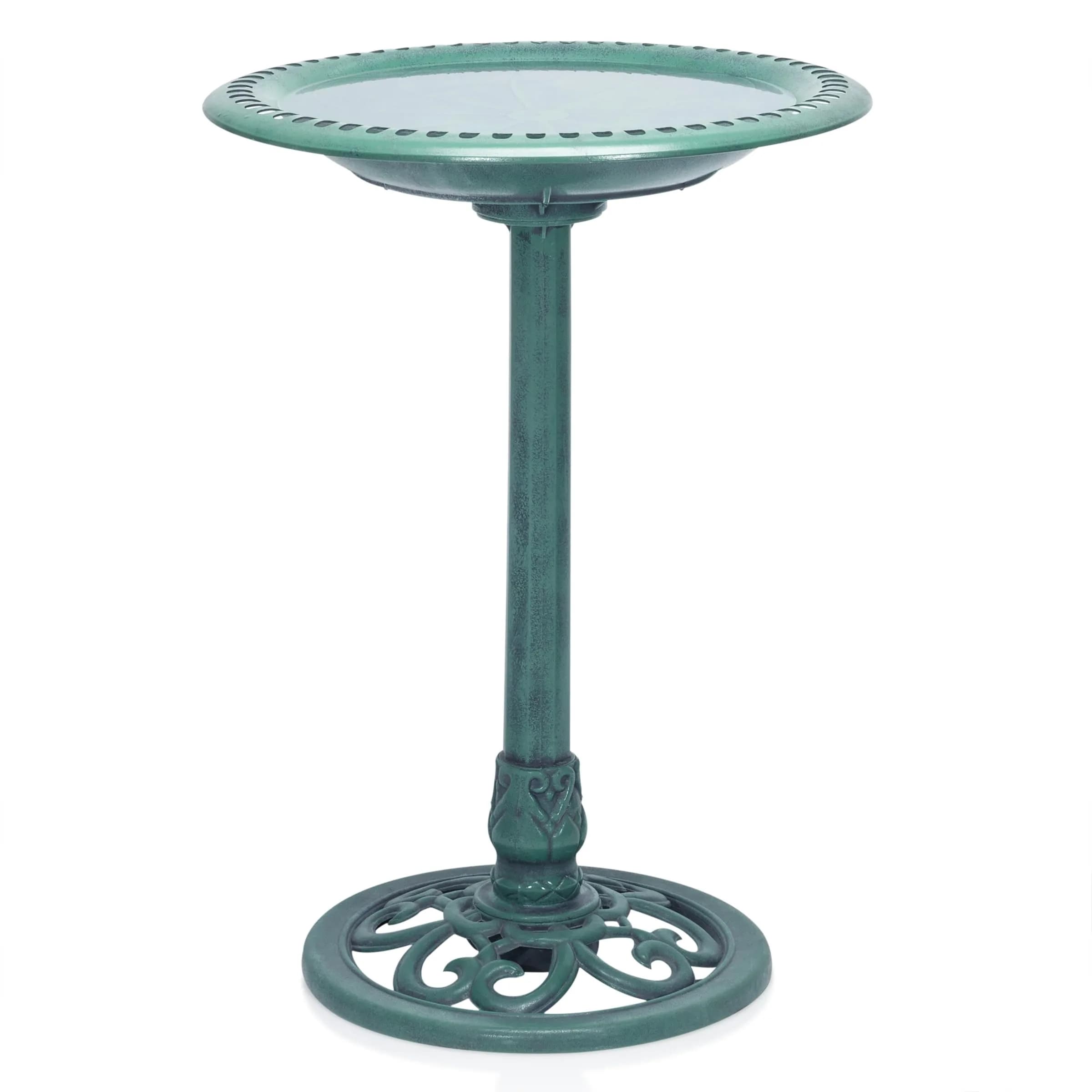 Alpine Corporation Aged Green Pedestal Birdbath with Scrollwork 28" Tall | Attracts Birds Safely - main product image