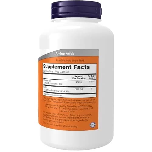 NOW Foods GABA 500 mg Veg Capsules 200 Count | Neurotransmitter Support for Relaxation thumbnail 2