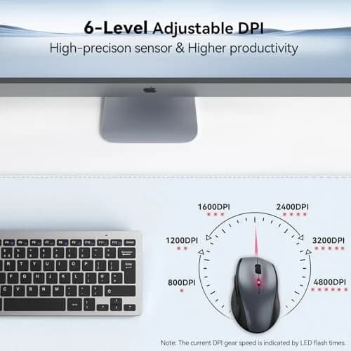 TECKNET Grey 2.4G Wireless Mouse, 4800 DPI Optical Ergonomic Computer Mouse with 6 Buttons & Silent Click | 75g (2.65 oz) thumbnail 2