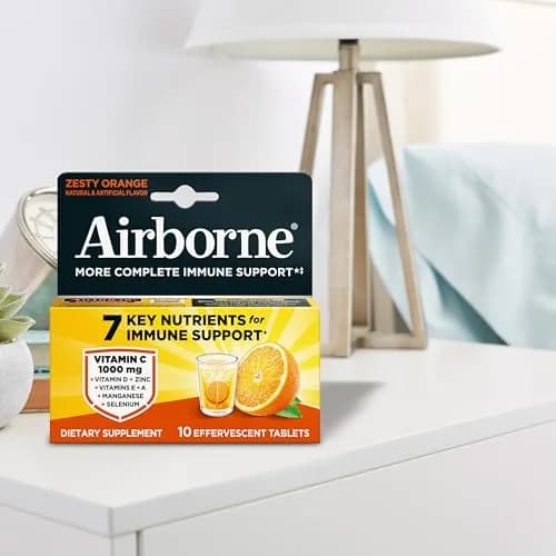 Airborne Immune Support Effervescent Tablets Zesty Orange 10 Count (10 Tablets) | 1000mg Vitamin C + Vitamins A, D, E, Zinc, Selenium, Manganese & Herbal Blend thumbnail 9