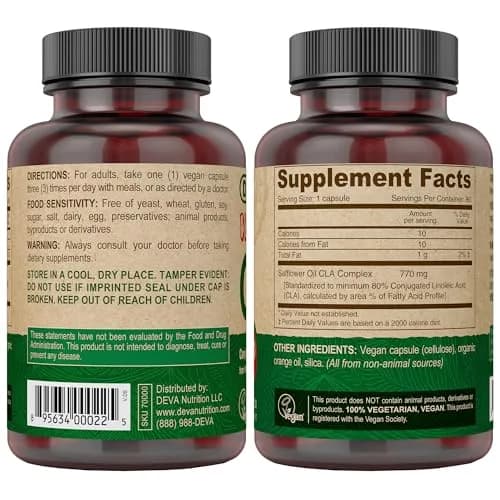 DEVA Vegan CLA 2-Pack – Conjugated Linoleic Acid from Non-GMO Safflower Oil, 90 Vegan Caps Ea thumbnail 2