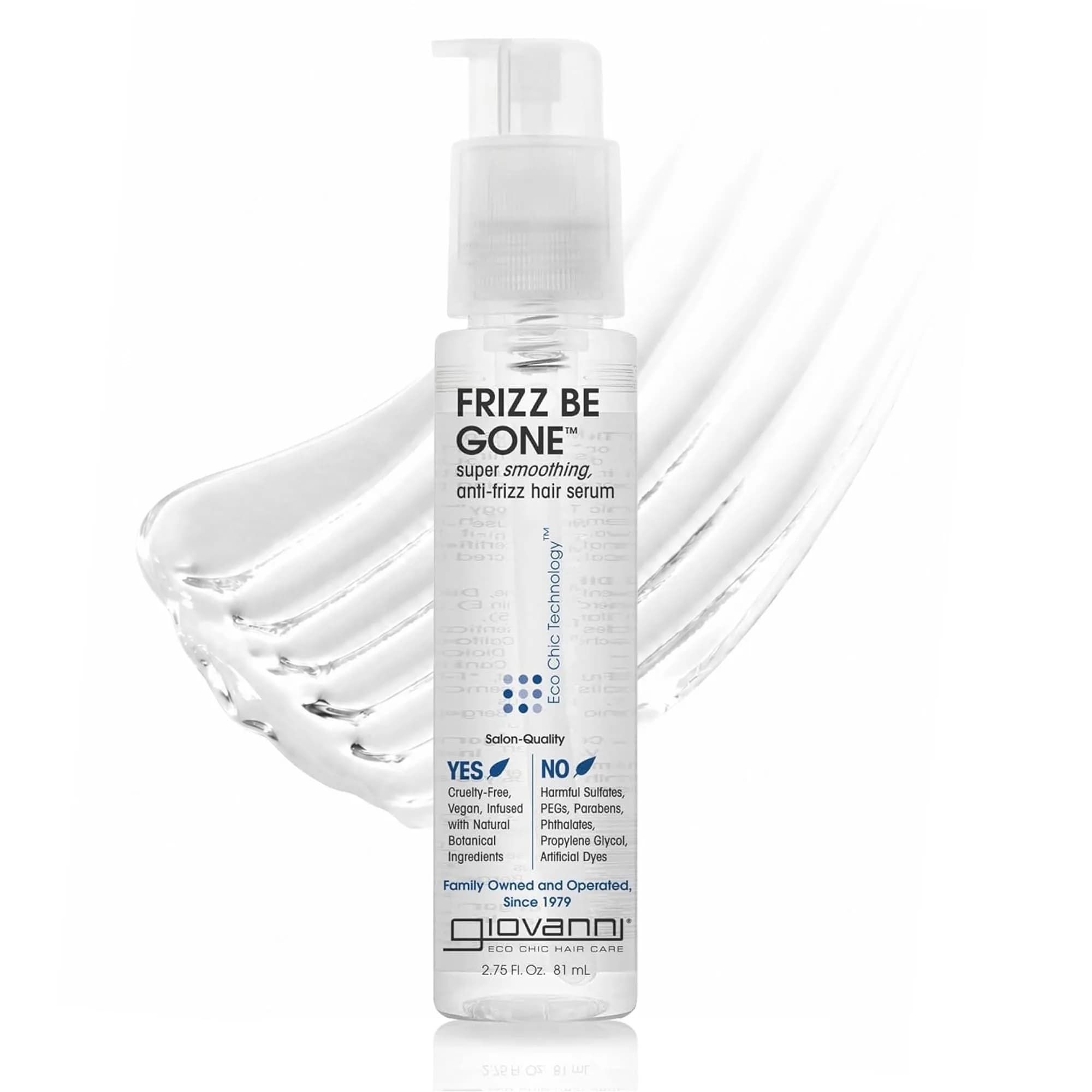 GIOVANNI Eco Chic Frizz Be Gone Super Smoothing Anti-Frizz Hair Serum 80ml (2.75 fl oz) | Adds Shine, Seals in Color, Vegan — Clear
