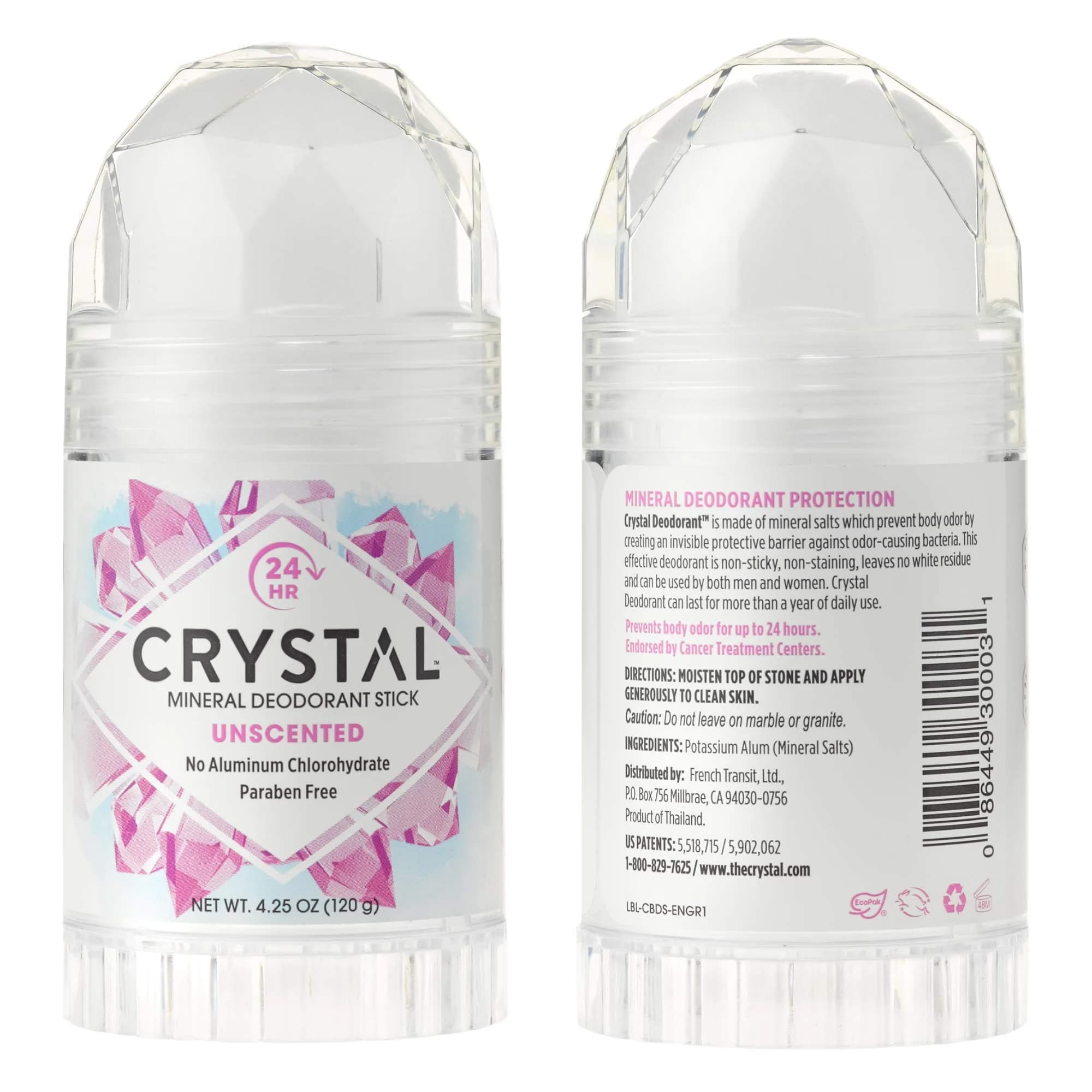 Crystal Essence Unscented Deodorant Stick 120.5g (4.25 oz) | Natural Mineral Odor Protection — White