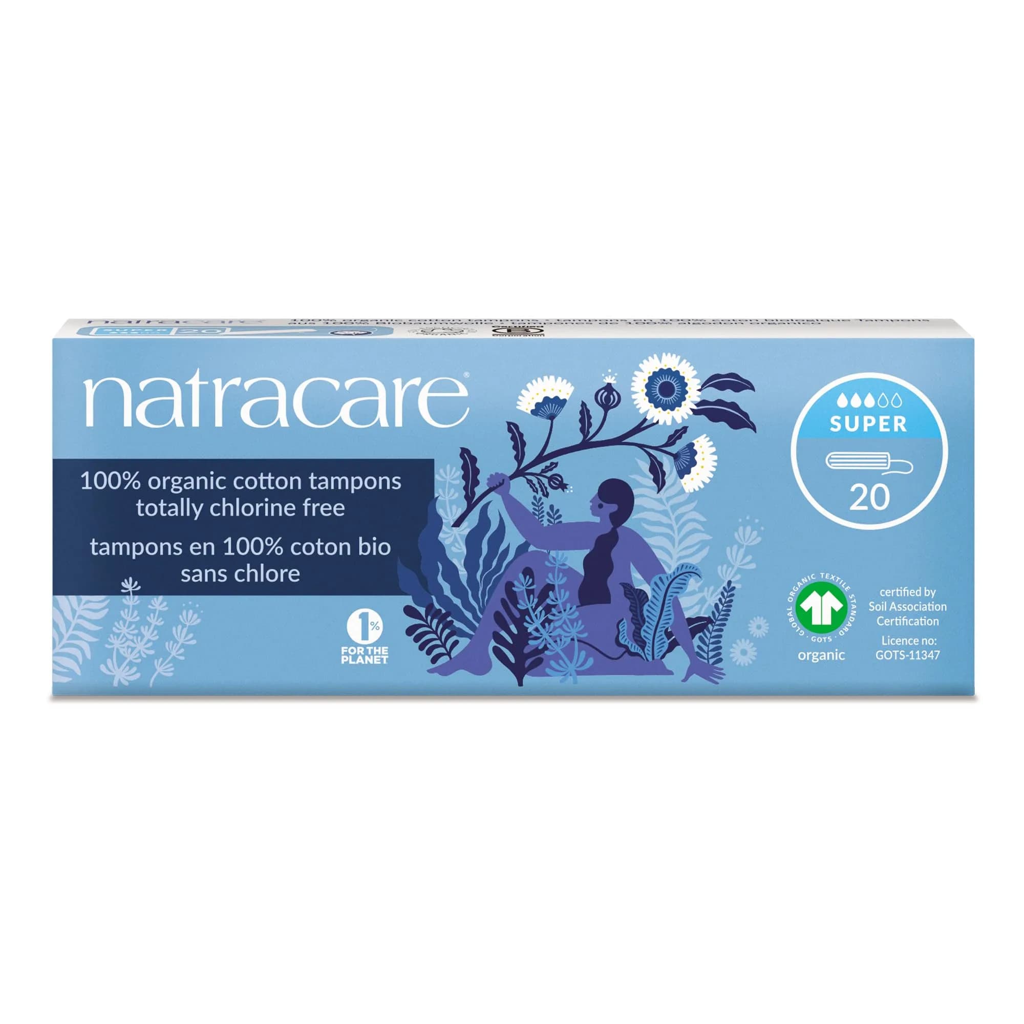 natracare Organic Tampons 20 Count | All Cotton, Unscented, Non-Applicator - main product image