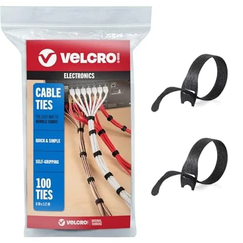 VELCRO Brand ONE-WRAP Cable Ties, 8in x 1/2in (20.3cm x 1.27cm), Black, 100 Pack | Reusable Cord Management Straps for Home & Office thumbnail 1