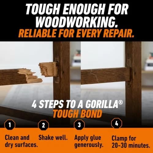 Gorilla Wood Glue, Fast Clamp, Water Resistant PVA, 236.6ml (8 fl oz) | Bonds Wood for Indoor & Outdoor Projects thumbnail 6