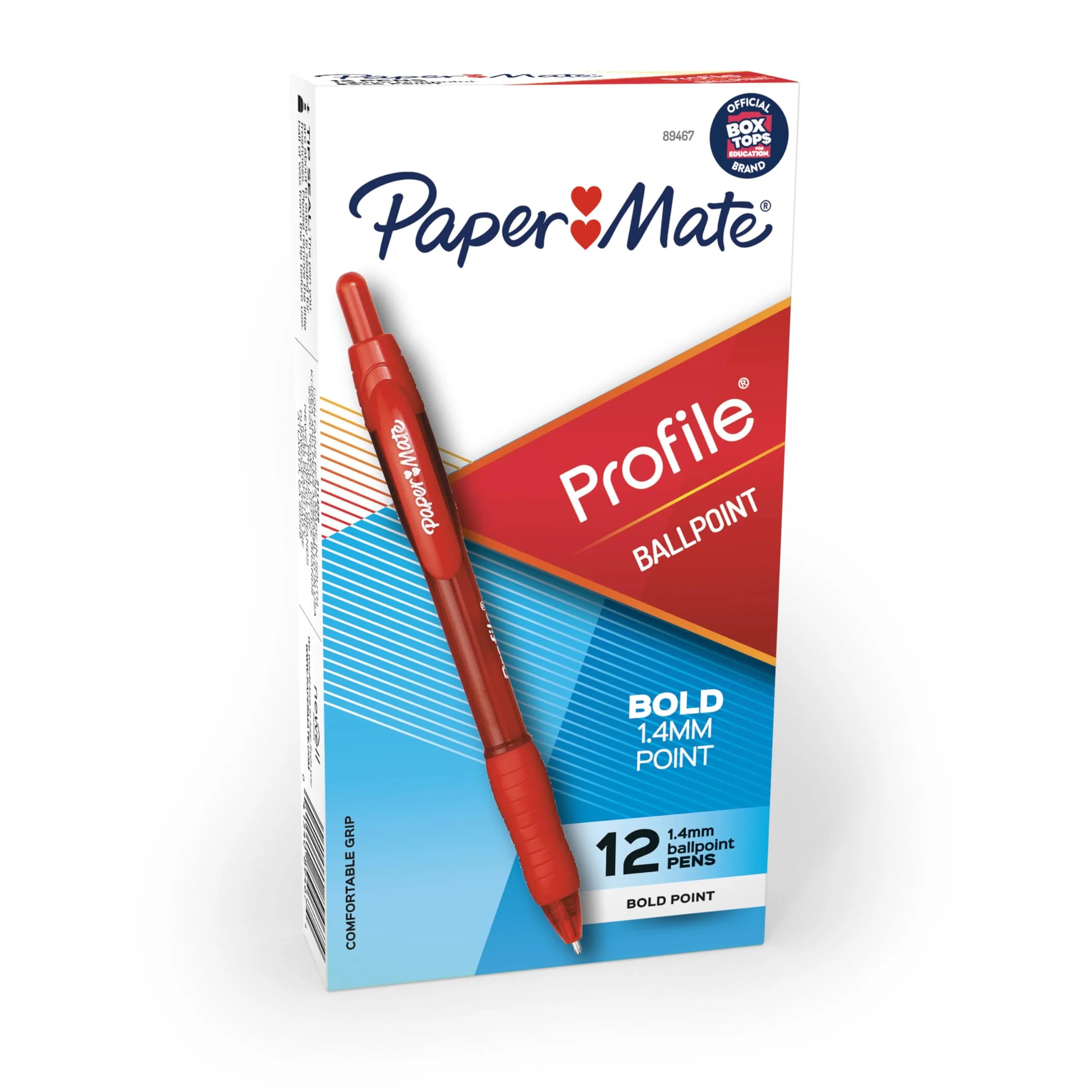 Paper Mate Profile Retractable Ballpoint Pens, Bold Point 1.4mm Red Ink, 12 Count | Smooth Ink Flow — Red