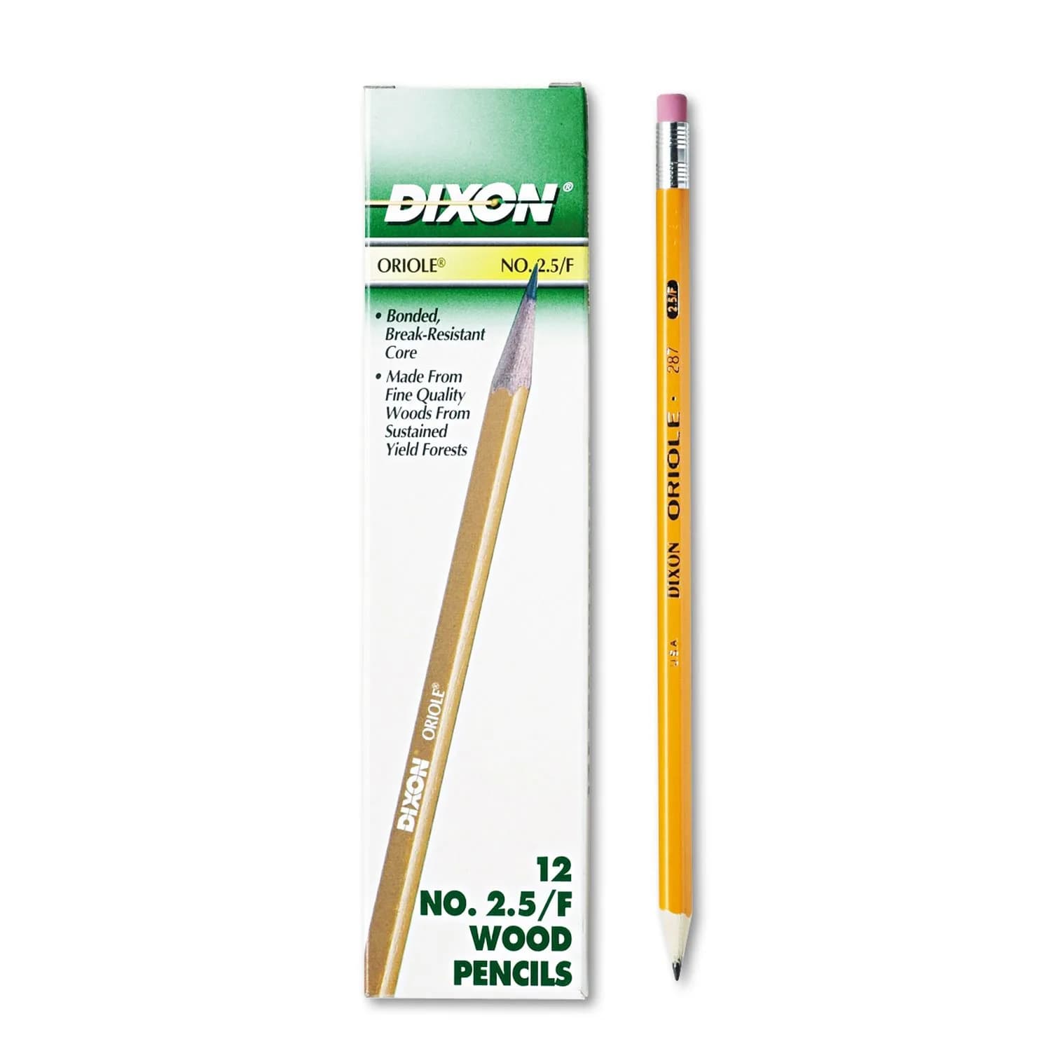 Dixon Oriole Presharpened Pencil, 12 Count (#2 HB) | Smooth Writing, Break-Resistant — #2.5 Unsharpened