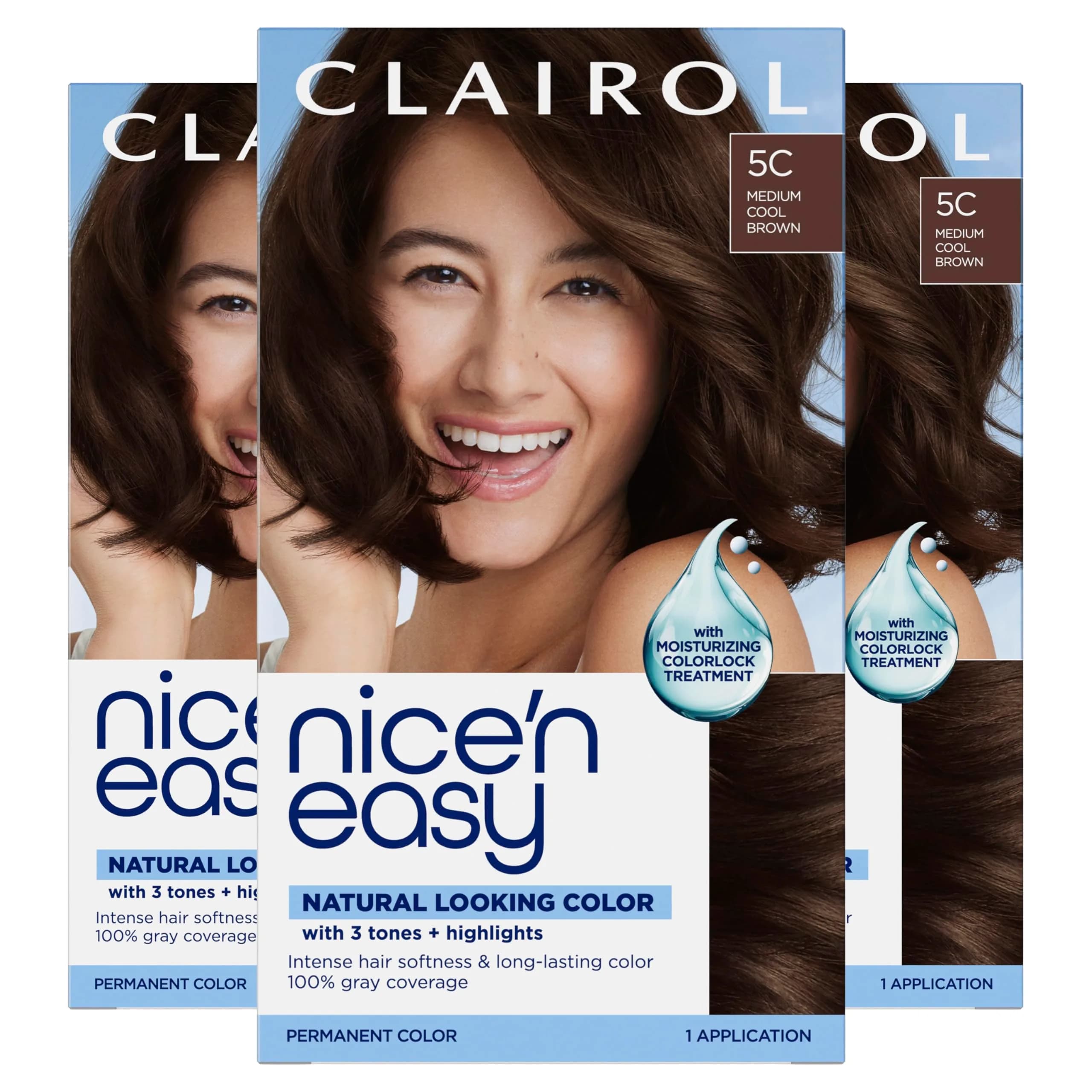 Clairol Nice'n Easy 5C Medium Cool Brown Permanent Hair Dye - Pack of 3