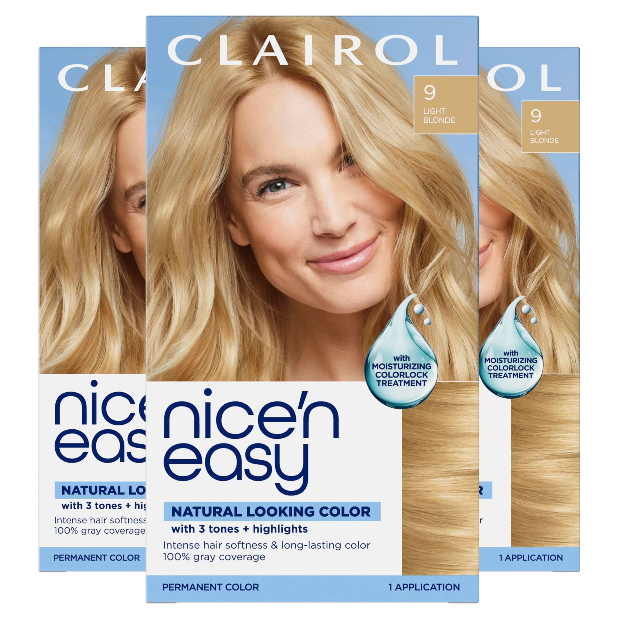 Clairol Nice'n Easy Permanent Hair Dye 9 Light Blonde Pack of 3 | Natural Looking Color with 100% Gray Coverage — 9 Light Blonde