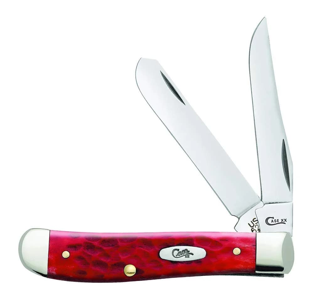 Case Mini Trapper Pocket Knife 3.5 Inches | Classic Old Red Bone Handle, Stainless Steel Blades — Red