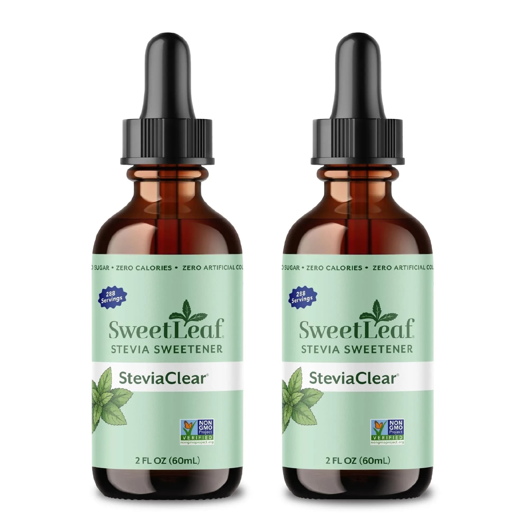 SweetLeaf Stevia Drops Liquid Sweetener, SteviaClear 2 Fl Oz Pack of 2 | Zero Calorie Sugar Substitute - main product image
