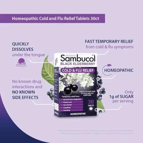 Sambucol Cold and Flu Relief Tablets - 30 Count | Fast-Dissolving Elderberry Remedy for Adults & Kids thumbnail 5