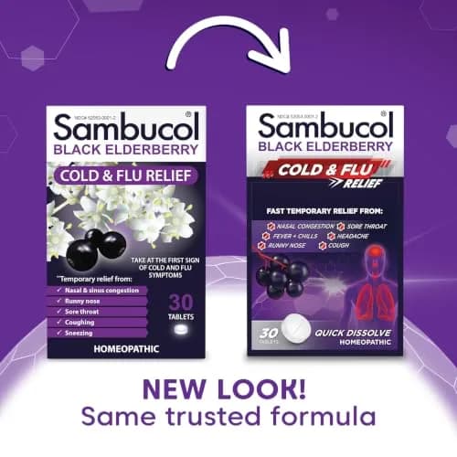 Sambucol Cold and Flu Relief Tablets - 30 Count | Fast-Dissolving Elderberry Remedy for Adults & Kids thumbnail 2