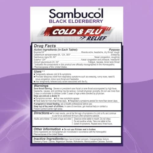 Sambucol Cold and Flu Relief Tablets - 30 Count | Fast-Dissolving Elderberry Remedy for Adults & Kids thumbnail 3