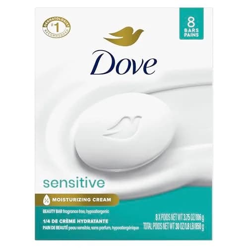 Dove Sensitive Skin Beauty Bar Soap 8 Bars, 3.75 oz Each | Fragrance-Free, Hypoallergenic, Dermatologist Recommended thumbnail 1