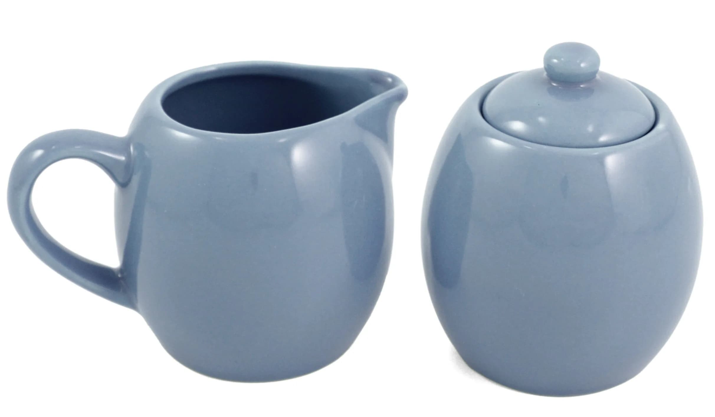 Old Amsterdam Porcelain Works Powder Blue Ceramic Creamer and Sugar Set with Lid | Elegant Home Serveware (70-120 chars)
