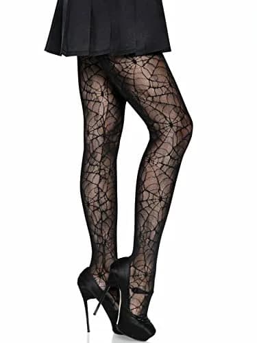 Leg Avenue Dark Alternative Fishnet Tights | Flame Pattern, High Waist, One Size, Spiderweb Design thumbnail 3