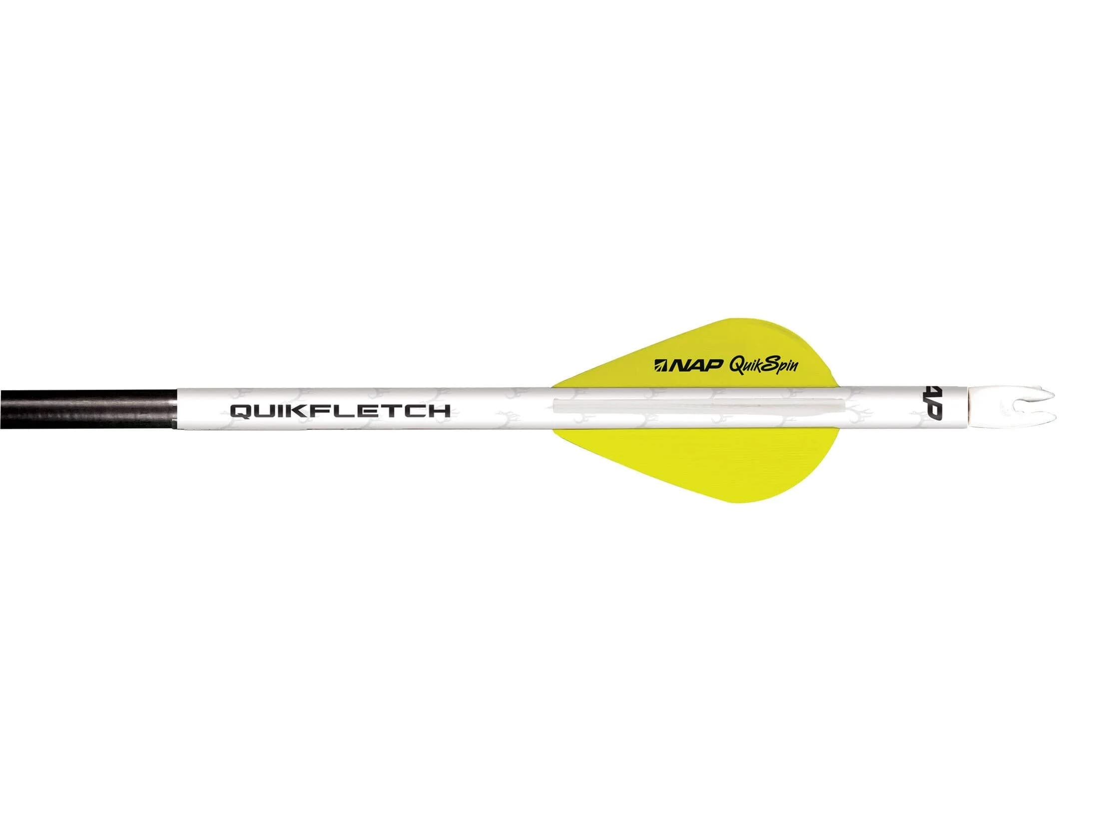 New Archery Products Quikfletch Quikspin 2" 3-Vane Stabilizing Fletching 6 Pack | Easy Arrow Fletching System — WHITE Tube, Yellow/White Vanes