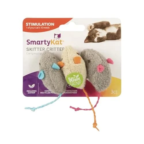 SmartyKat Skitter Critters Catnip Cat Toys - Gray/Cream, 3 Count | Catnip-Filled Mice for Play & Exercise thumbnail 1
