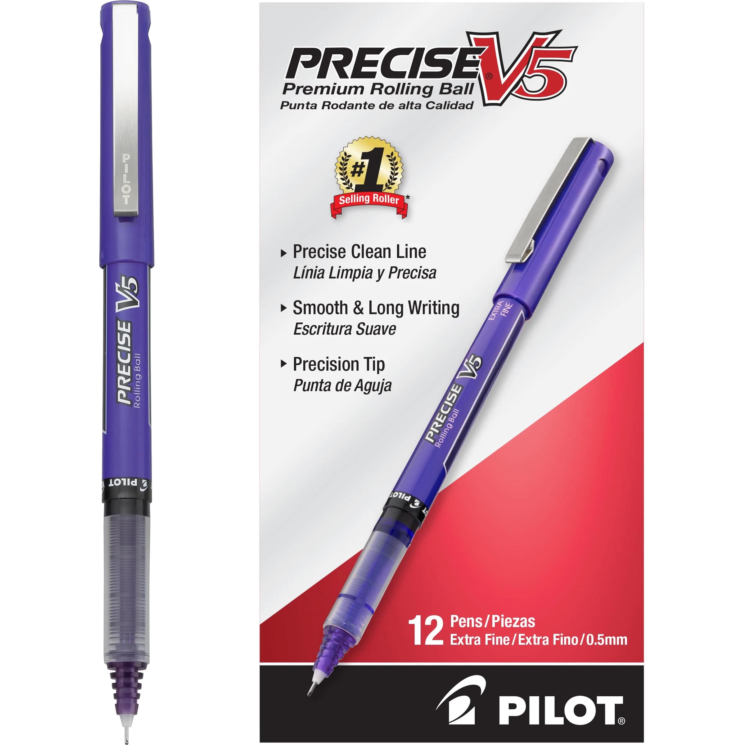 PILOT Precise V5 Rollerball Pens, Extra Fine Point 0.5 mm Purple, Pack of 12 | Smooth Ink Flow