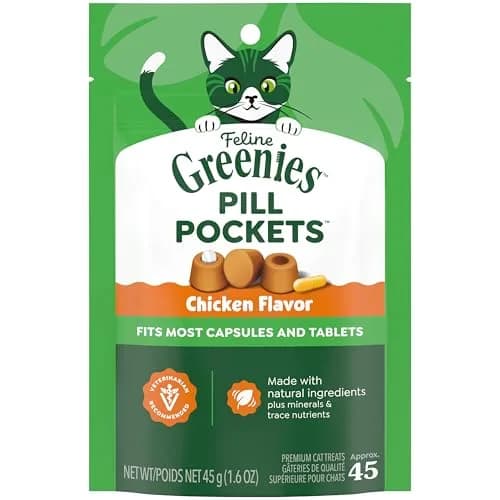 Greenies Feline Pill Pockets Soft Cat Treats, Chicken Flavor, 45 Count | Vet-Recommended Pill Hiding Treat thumbnail 1