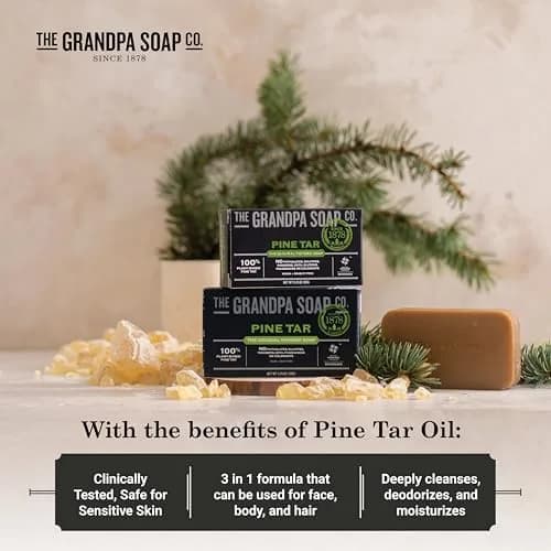 Grandpa's Pine Tar Bar Soap for Men 340g (12 oz) | 3-in-1 Cleanser, Deodorizer, Moisturizer for Sensitive Skin thumbnail 4