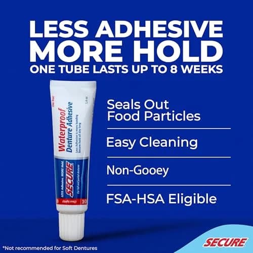 Secure Denture Adhesive Cream 11.2 oz (8 x 1.4 oz Tubes) | Waterproof Seal, Zinc-Free, Food Grade Ingredients thumbnail 2
