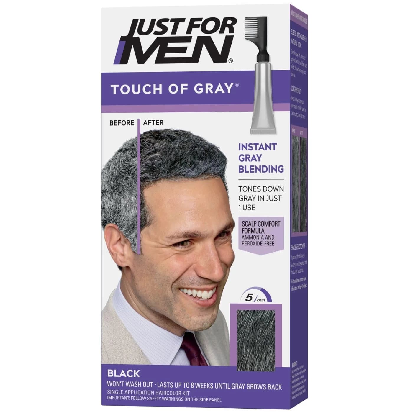 Just For Men Touch of Gray Hair Color, Salt & Pepper Look, Black T-55, 1 Kit | Ammonia & Peroxide Free — Black T-55