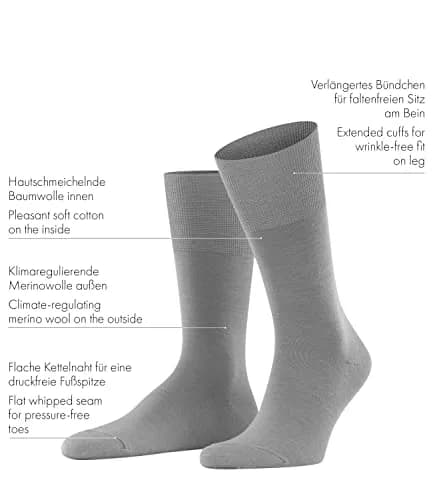 FALKE Men's Airport Crew Socks, Merino Wool Cotton, Black 3000, Size 11-12 | Classic Formal Comfort thumbnail 5