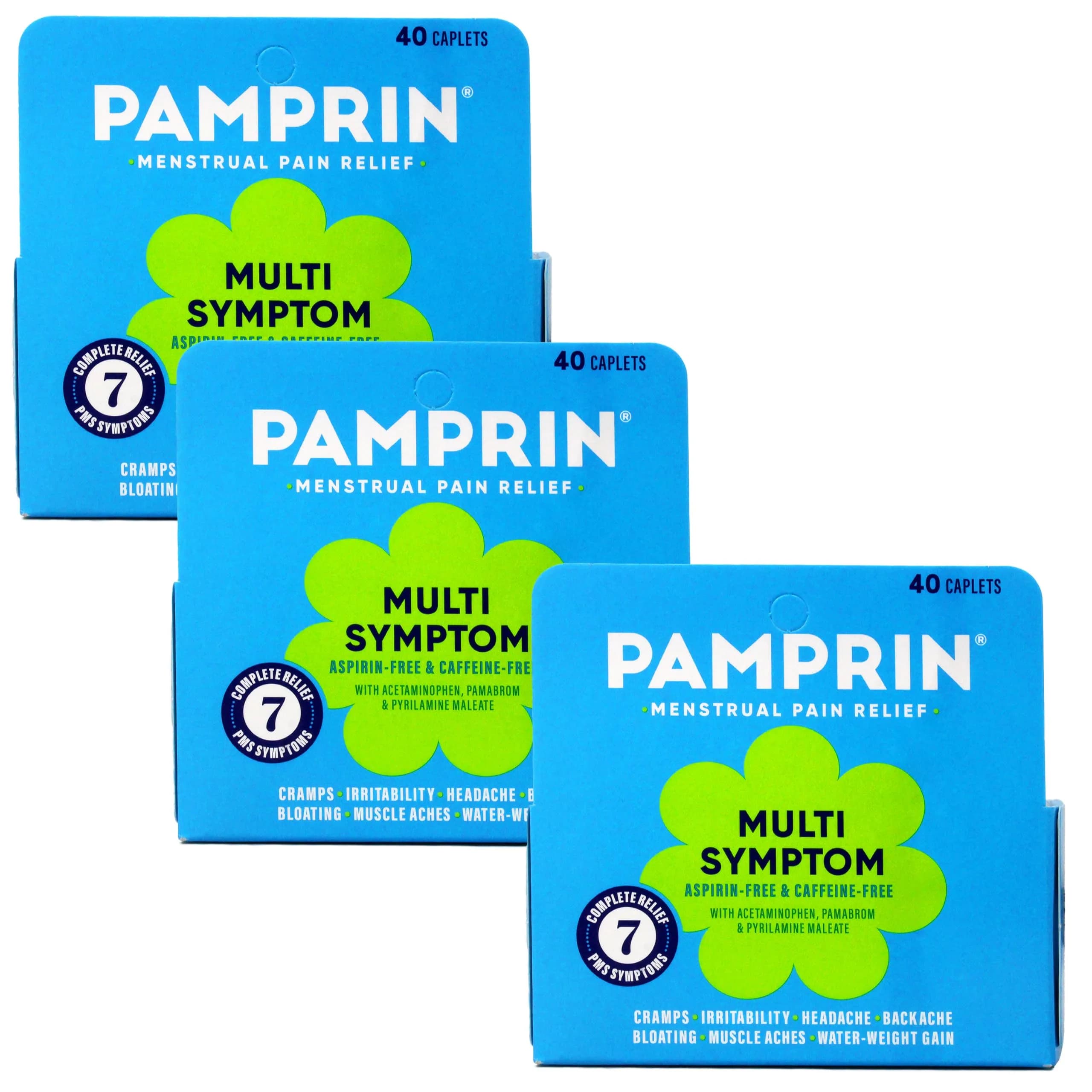 Pamprin Maximum Strength Multi-Symptom Menstrual Relief Tablets, 40-Count Boxes (Pack of 3) | Effective Menstrual Discomfort Relief