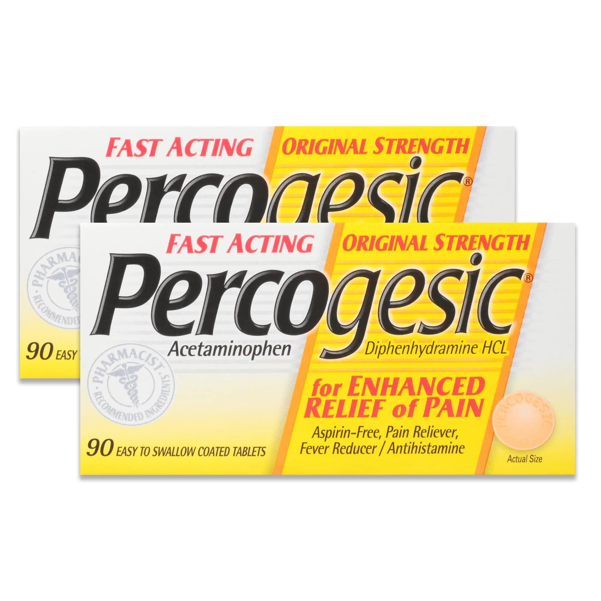 Percogesic Original Pain Relief 90 Coated Caplets | Aspirin-Free Fast Acting Relief for Headaches & Arthritis - main product image