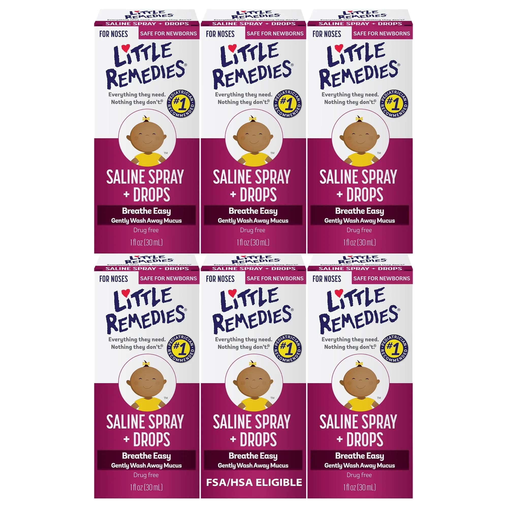 Little Remedies Sterile Baby Saline Nasal Spray and Drops 1 Fl Oz (Pack of 6) | Pediatrician Recommended for Newborns