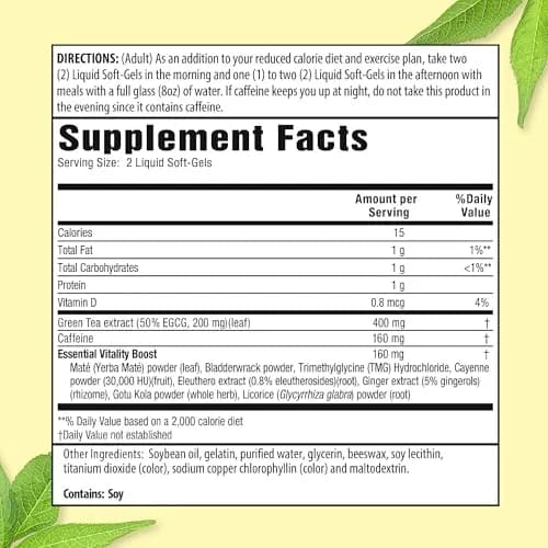 Applied Nutrition Green Tea Fat Burner Metabolism Support 30 Count | Liquid Soft-Gels for Energy & Fat Oxidation thumbnail 2