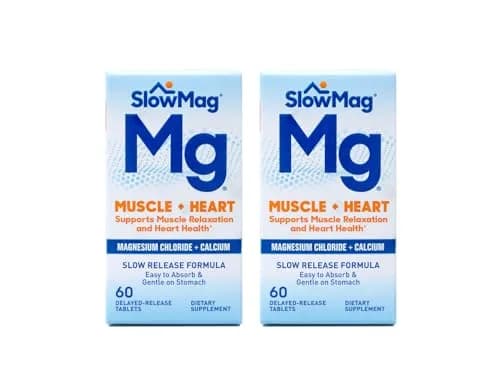 SlowMag MG Muscle + Heart Magnesium Chloride with Calcium Tablets 60 Count (Pack of 2) | Supports Heart, Muscles & Nervous System thumbnail 1