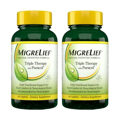 MigreLief Original Triple Therapy with Puracol - Nutritional Support for Migraine Sufferers (2 Pack) | Effective, Non-GMO, USA Made thumbnail 1