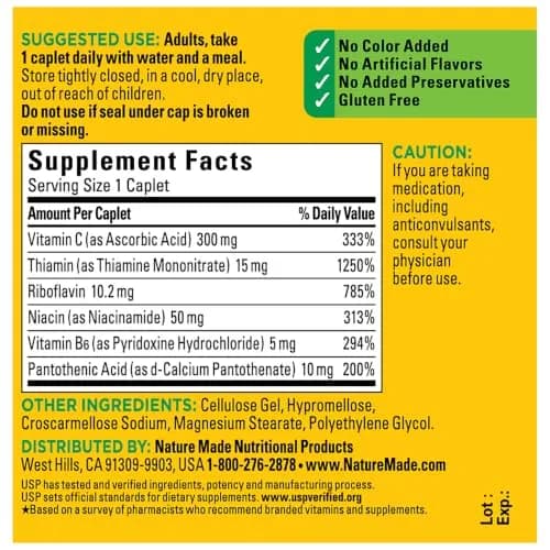 Nature Made B Complex Supplement with Vitamin C, 100 Caplets | Supports Energy & Immunity thumbnail 8