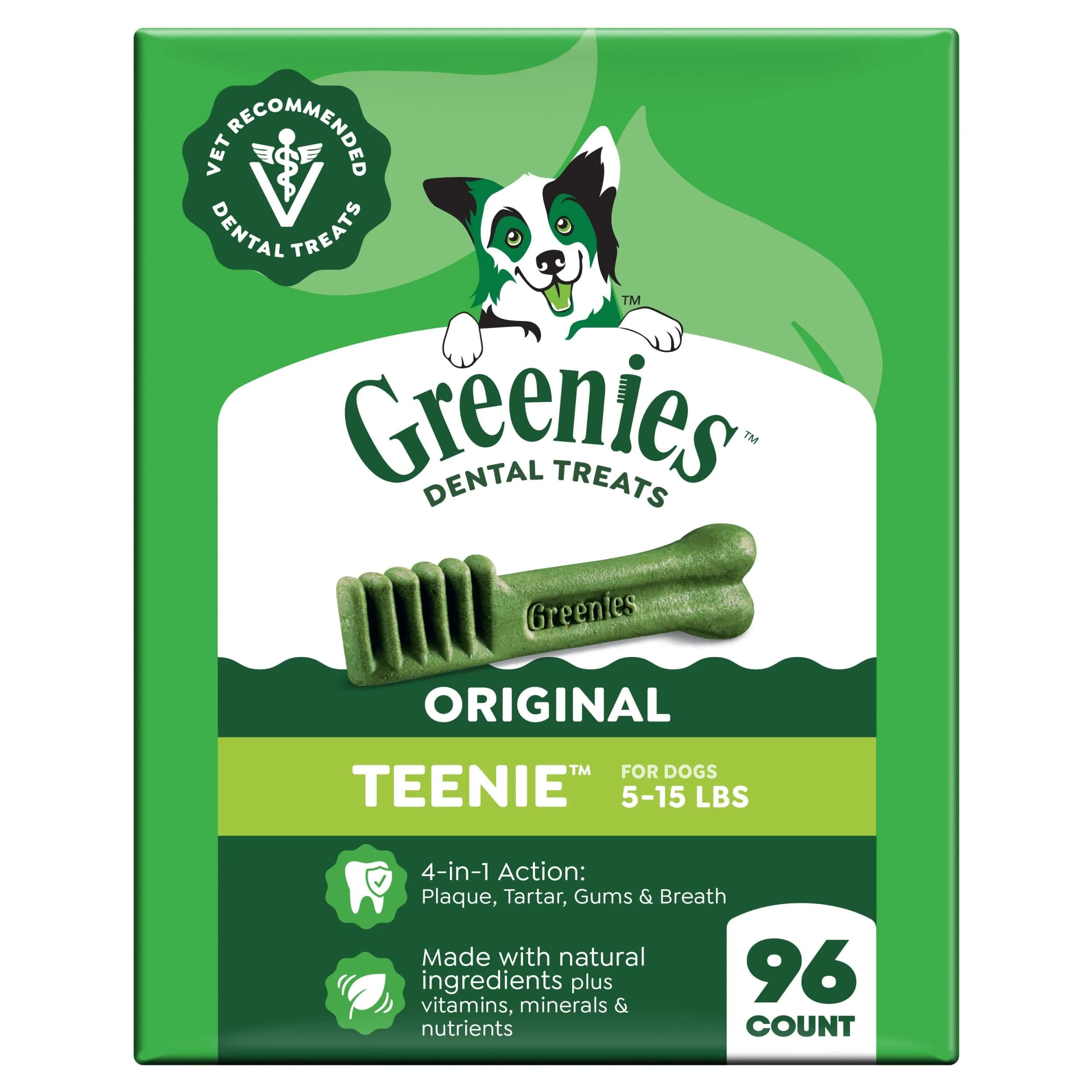 Greenies Teenie Original Natural Dental Dog Treats, Chicken, 130 Count (36 oz / 1020 g) | Vet-Recommended for Small Dogs 5-15 lbs — Original