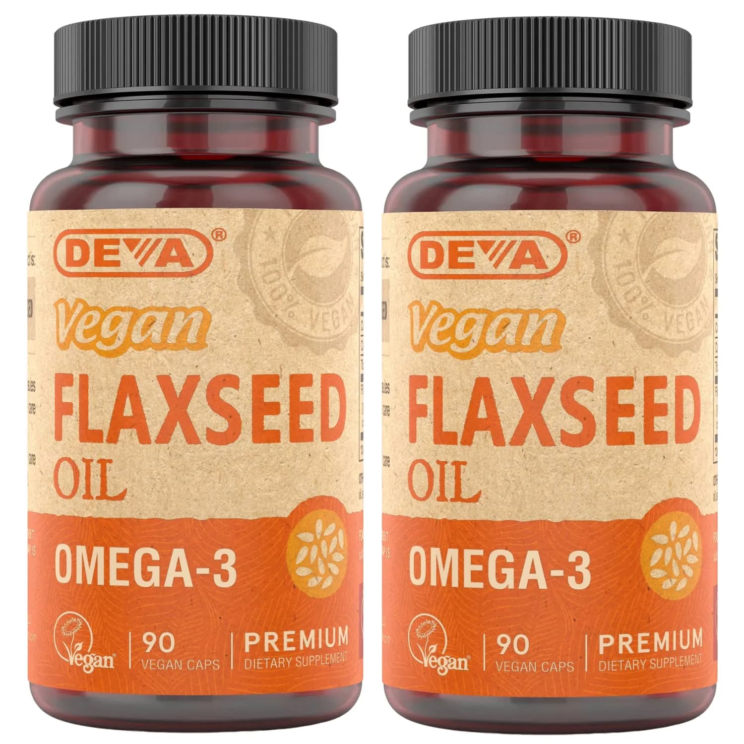 DEVA Organic Vegan Flax Seed Oil Capsules 90 Count | Rich in Omega-3, Cold-Pressed & Unrefined - main product image