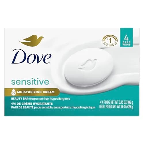 Dove Sensitive Skin Beauty Bar Soap 4 Bars (15 oz Total) | Hypoallergenic & Fragrance-Free Cleanser thumbnail 1