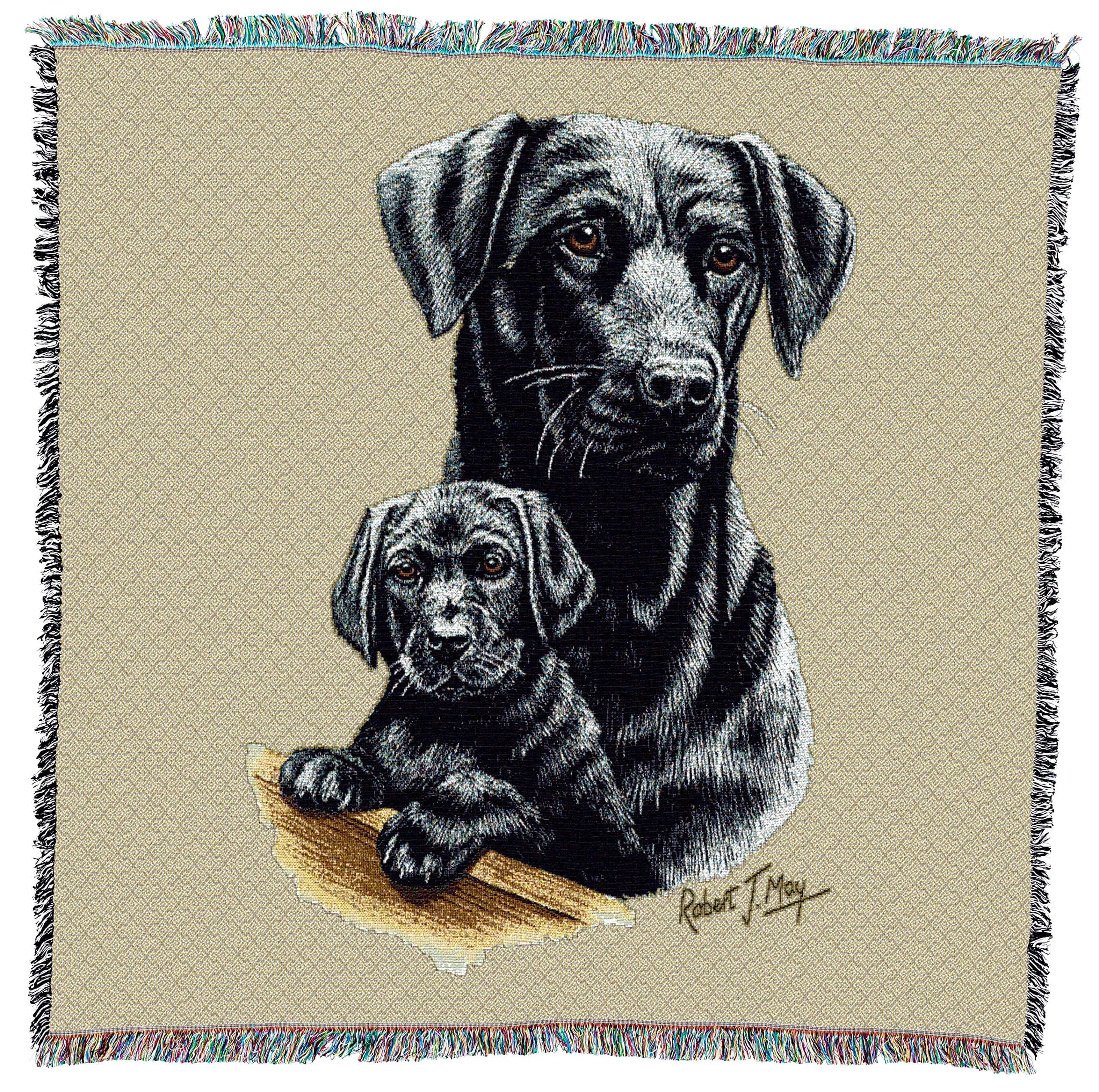 Pure Country Weavers Labrador Retriever with Puppy Blanket 54x54 | Vibrant Woven Cotton Dog Portrait - main product image