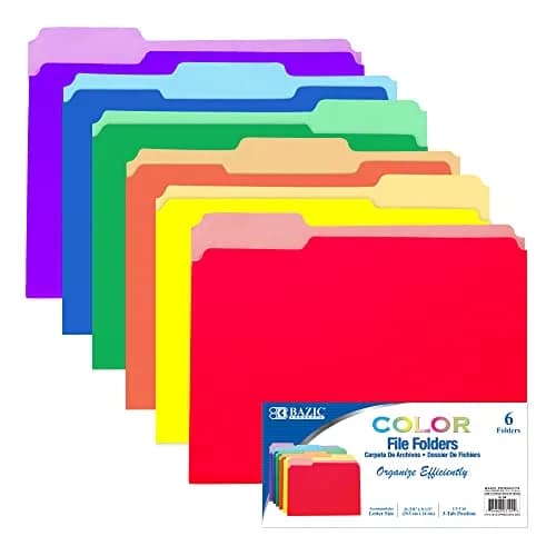 BAZIC PRODUCTS Color File Folders 6-Pack | Assorted Position 1/3-Cut Tabs thumbnail 1