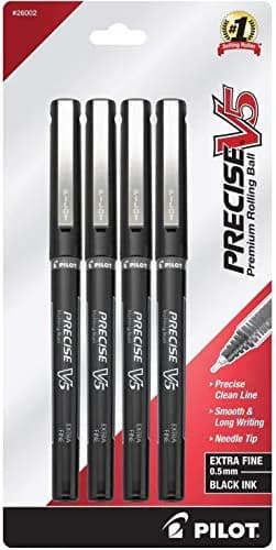 PILOT Precise V5 Stick Pens, Extra Fine Point 0.5mm, Black, 4-Pack | Precise, Smooth Liquid Ink, Extra Fine Tip, Office & School Use thumbnail 1