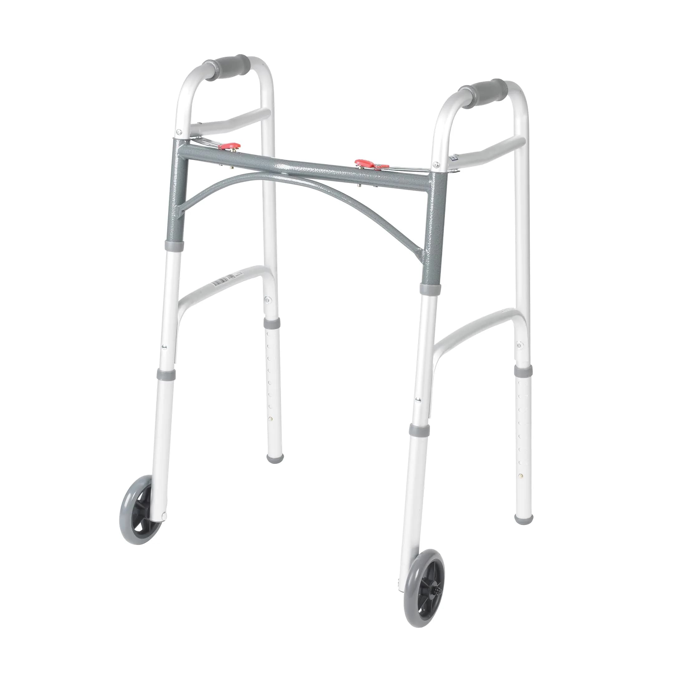 Drive Medical Two-Button Folding Walker with Wheels & Adjustable Height | Lightweight Aluminum Frame - main product image
