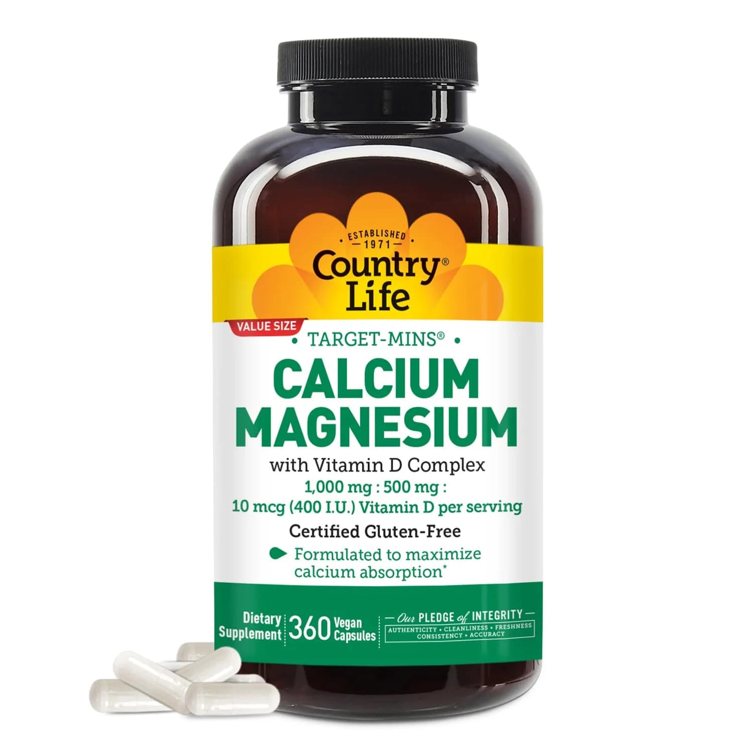 Country Life Target-Mins Calcium Magnesium with Vitamin D, 360 Capsules — Capsule