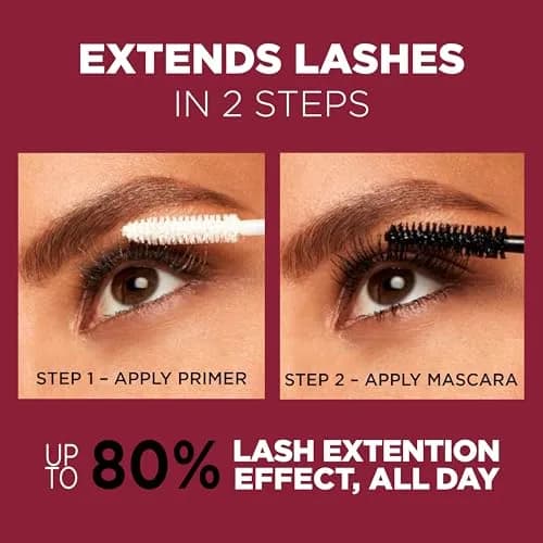 L'Oreal Paris Double Extend Tubing Mascara Black | Lengthening & Smudgeproof 2-Step Mascara thumbnail 2