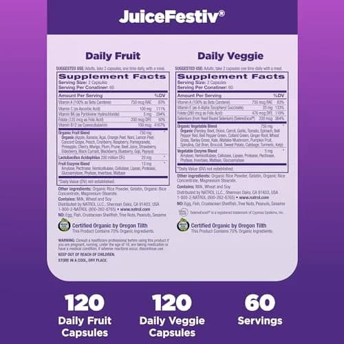 Natrol JuiceFestiv Vitamins & Supplements for Nutrition & Well-Being, 120 Capsules (2-Count) | Antioxidants for Cellular Health thumbnail 4